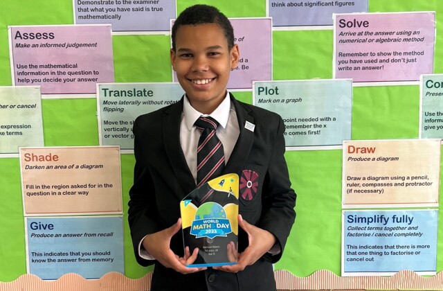 Harrison Rabess, Year 8 Southwell,  1st in the UK World Maths Day 2023