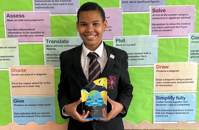 Harrison Rabess, Year 8 Southwell,  1st in the UK World Maths Day 2023